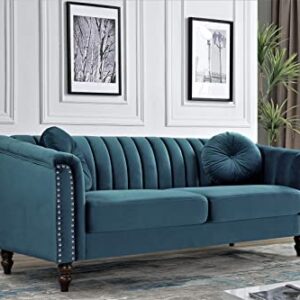 US Pride Furniture 75.2'' Wide Velvet Modern Luxury Beautifully Style Living Room Sofa with Removable Cushions and Turned Wood Legs