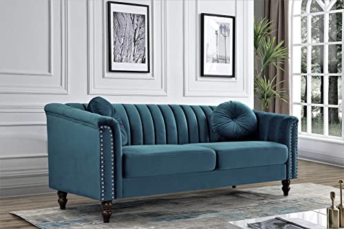 US Pride Furniture 75.2'' Wide Velvet Modern Luxury Beautifully Style Living Room Sofa with Removable Cushions and Turned Wood Legs