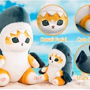 LKMYHY Cute Shark Cat Plush Toy Stuffed Animal Plushies Doll, 12'' Soft Kitten Pillow Christmas Birthday Gifts for Kids Boys Girls, Blue