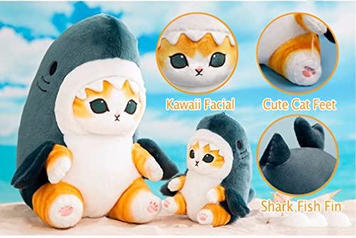 LKMYHY Cute Shark Cat Plush Toy Stuffed Animal Plushies Doll, 12'' Soft Kitten Pillow Christmas Birthday Gifts for Kids Boys Girls, Blue