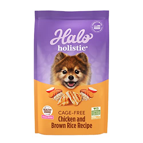 Halo Holistic Dog Food, Complete Digestive Health Cage-Free Chicken and Brown Rice Recipe, Dry Dog Food Bag, Small Breed Formula, 3.5-lb Bag