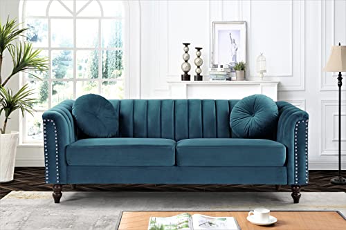 US Pride Furniture 75.2'' Wide Velvet Modern Luxury Beautifully Style Living Room Sofa with Removable Cushions and Turned Wood Legs