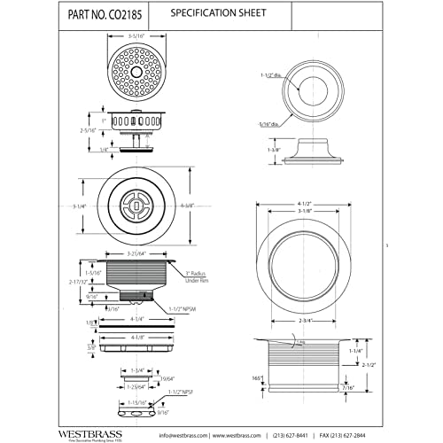 Westbrass CO2185-50 Combo Pack 3-1/2" Post Style Large Kitchen Sink Basket Strainer and Waste Disposal Drain Flange with Stopper, Powder Coat White