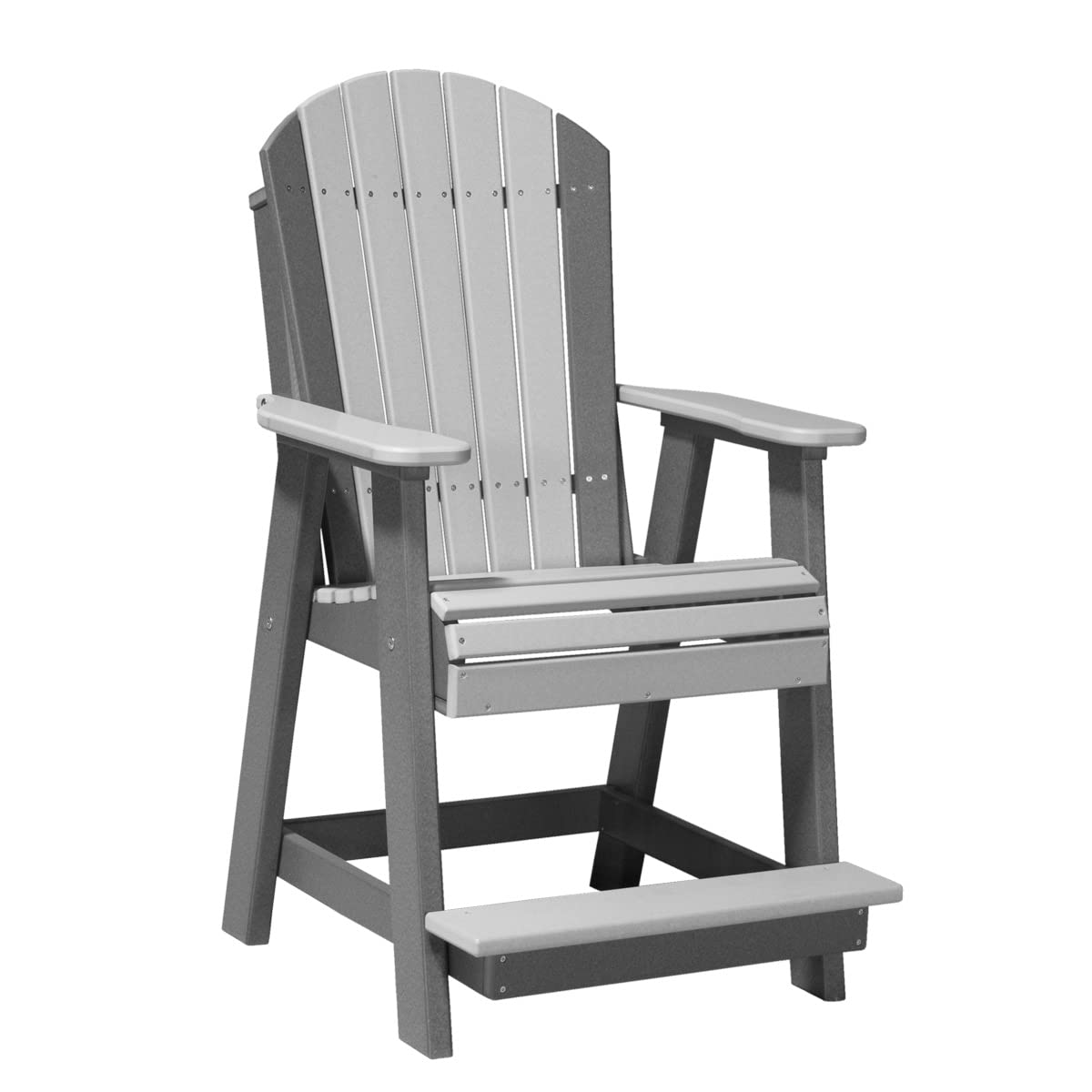 LuxCraft Plastic Poly Adirondack Balcony Chair with Built-in Footrest, Counter Height Outdoor Patio Dining Chair (Dove Gray & Slate)