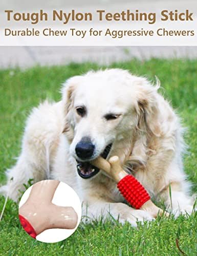 SCHITEC Dog Chew Toy for Aggressive Chewers, Tough Big Nylon & Rubber Teething Stick with Real Bacon Maple Wood Flavor for Large Medium Breed