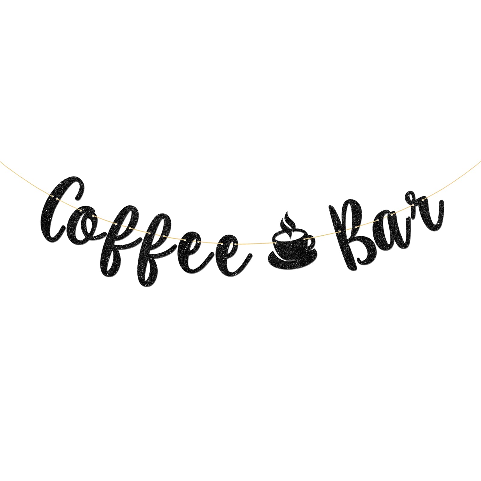 Talorine Coffee Bar Banner, Bridal Shower, Engagement, Wedding, Bar Party Decorations (Black Glitter)