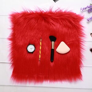 WLLHYF 12 Inches Faux Fur Rug Squares Shaggy Fur Fabric Cuts Fluffy Fur Square Patches Plush Rug Chair Cover Seat Cushion Pad for DIY Crafts Christmas Gnomes Decors Sewing Costume (Red)