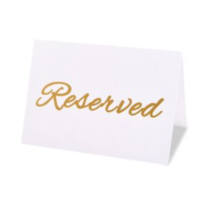 urroma 25 pcs gold wedding reserved table signs, double sided reserved table signs gold font table reserved cards white paper reserved table tent card