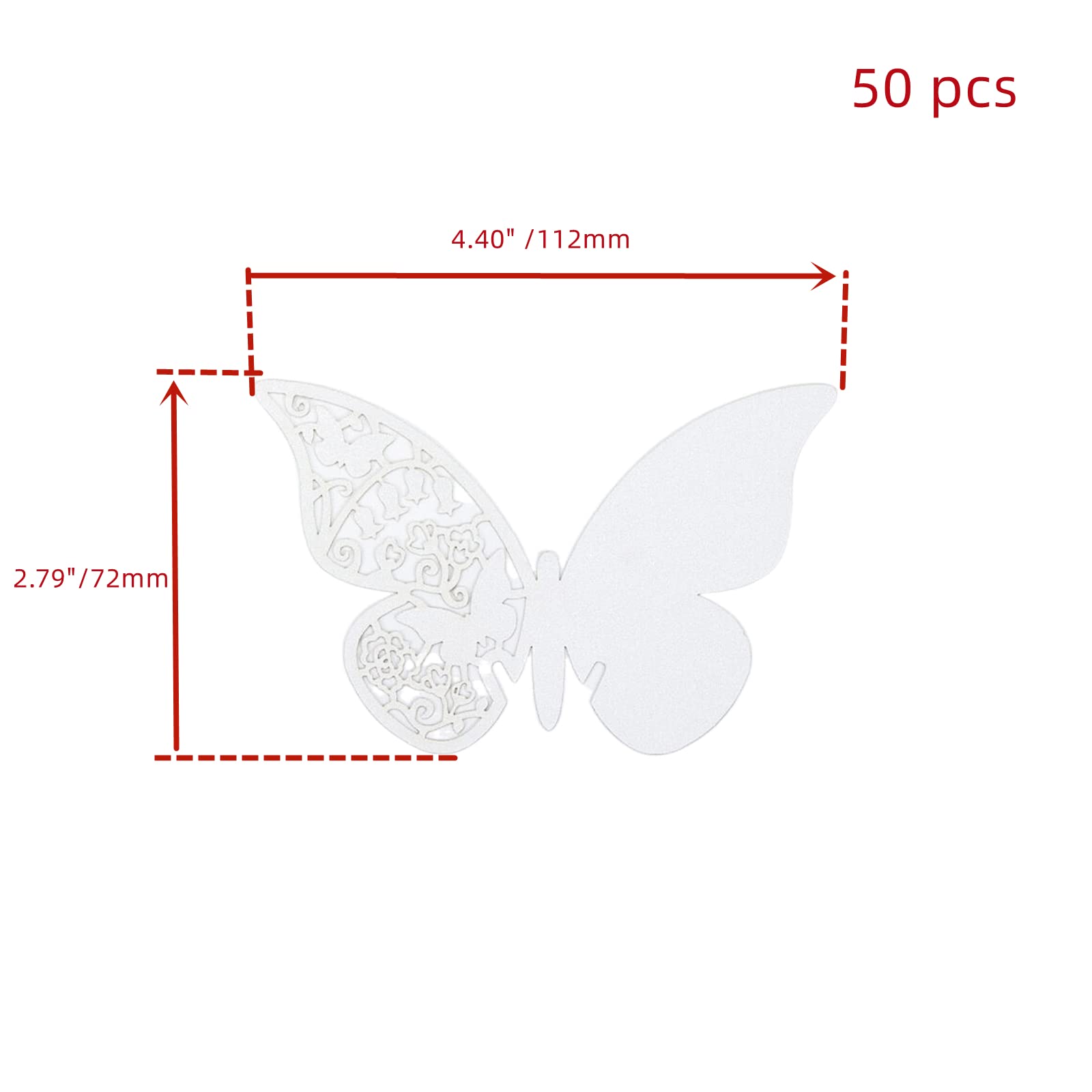 WDONAY 3D Butterfly Wine Glass Cup Cards Wedding Place Card Pearlized Paper Table Number Cards Decoration for Cakes Party Home Celebration 50 Pcs（White）