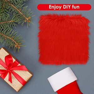 WLLHYF 12 Inches Faux Fur Rug Squares Shaggy Fur Fabric Cuts Fluffy Fur Square Patches Plush Rug Chair Cover Seat Cushion Pad for DIY Crafts Christmas Gnomes Decors Sewing Costume (Red)