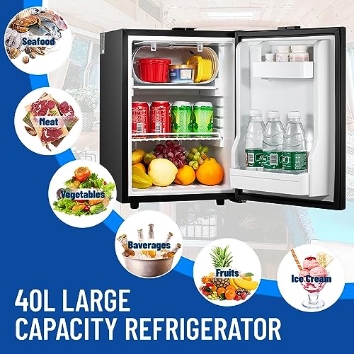 CIGREEN 12 Volt Refrigerator RV Refrigerator Built-in Fridge Compressor Refrigerator Mini Fridge with Freezer for Apartment Office Boat Yacht RV Caravan (Black Alloy, 40L)