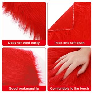 WLLHYF 12 Inches Faux Fur Rug Squares Shaggy Fur Fabric Cuts Fluffy Fur Square Patches Plush Rug Chair Cover Seat Cushion Pad for DIY Crafts Christmas Gnomes Decors Sewing Costume (Red)