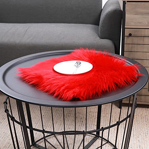 WLLHYF 12 Inches Faux Fur Rug Squares Shaggy Fur Fabric Cuts Fluffy Fur Square Patches Plush Rug Chair Cover Seat Cushion Pad for DIY Crafts Christmas Gnomes Decors Sewing Costume (Red)