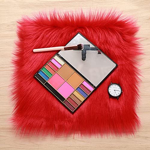 WLLHYF 12 Inches Faux Fur Rug Squares Shaggy Fur Fabric Cuts Fluffy Fur Square Patches Plush Rug Chair Cover Seat Cushion Pad for DIY Crafts Christmas Gnomes Decors Sewing Costume (Red)