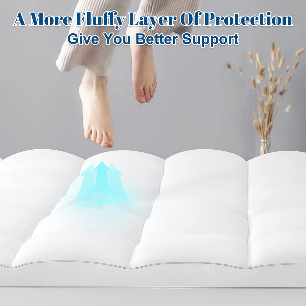 SONORO KATE Mattress Topper, Extra Thick Mattress Protector, Cooling Mattress Pad Cover for Back Pain, Plush & Support Bed Topper Overfilled Down Alternative Fit 8-21" Deep (White, Queen)