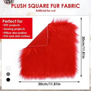 WLLHYF 12 Inches Faux Fur Rug Squares Shaggy Fur Fabric Cuts Fluffy Fur Square Patches Plush Rug Chair Cover Seat Cushion Pad for DIY Crafts Christmas Gnomes Decors Sewing Costume (Red)