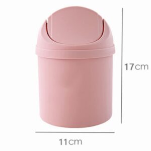 Sheebo 2Pcs Mini Trash Can with Swing Lid Wastebasket Value Packs with 100 Counts Mini Trash Bags for Bathroom Vanity, Desktop, Tabletop or Coffee Table - 2 Liter (Round Cone - Pink + Beige)