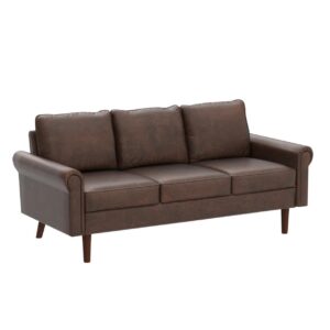 XIZZI Mid-Century Sofa 74" Suede Fabric 3-Seat Couch with Solid Wooden Frame and High Density Sponge Cushion for Living Room,Bark Brown