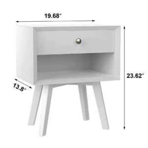 Algherohein 24" H White Nightstand with 1 Drawer, Wood Night Stand for Bedroom, Bedside Table with Open Shelf, 2-Tier Small End Table