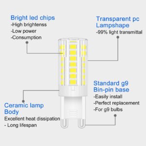 TRIJZHOU 6 Pack G9 LED Light Bulb 50w 40w Halogen Equivalent 4w Warm White 3000k 500 Lumen JCD/G9 Bi-Pin Base for Home Lighting