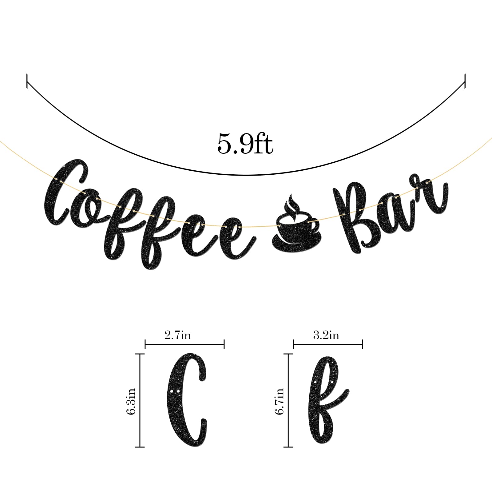 Talorine Coffee Bar Banner, Bridal Shower, Engagement, Wedding, Bar Party Decorations (Black Glitter)