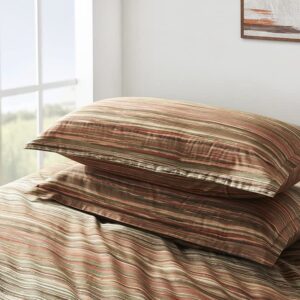 Eikei Minimalist Abstract Striped Duvet Cover Dusty Cedar Clay Taupe Tan Light Grey Olive Geo Brush Stroke Pattern 100% Cotton Sateen 400TC Bedding Set Blended Stripes (Copper Olive, King)