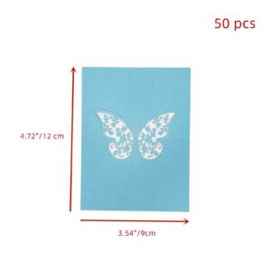 WDONAY 50 Pcs Wedding Place Cards Invitations with Crease Butterfly Flower Folding Table Name Seat Card with Crease for Tables Number, Name, Birthday Party, Banquets, Dinner (Blue) 2.36" x 3.54"