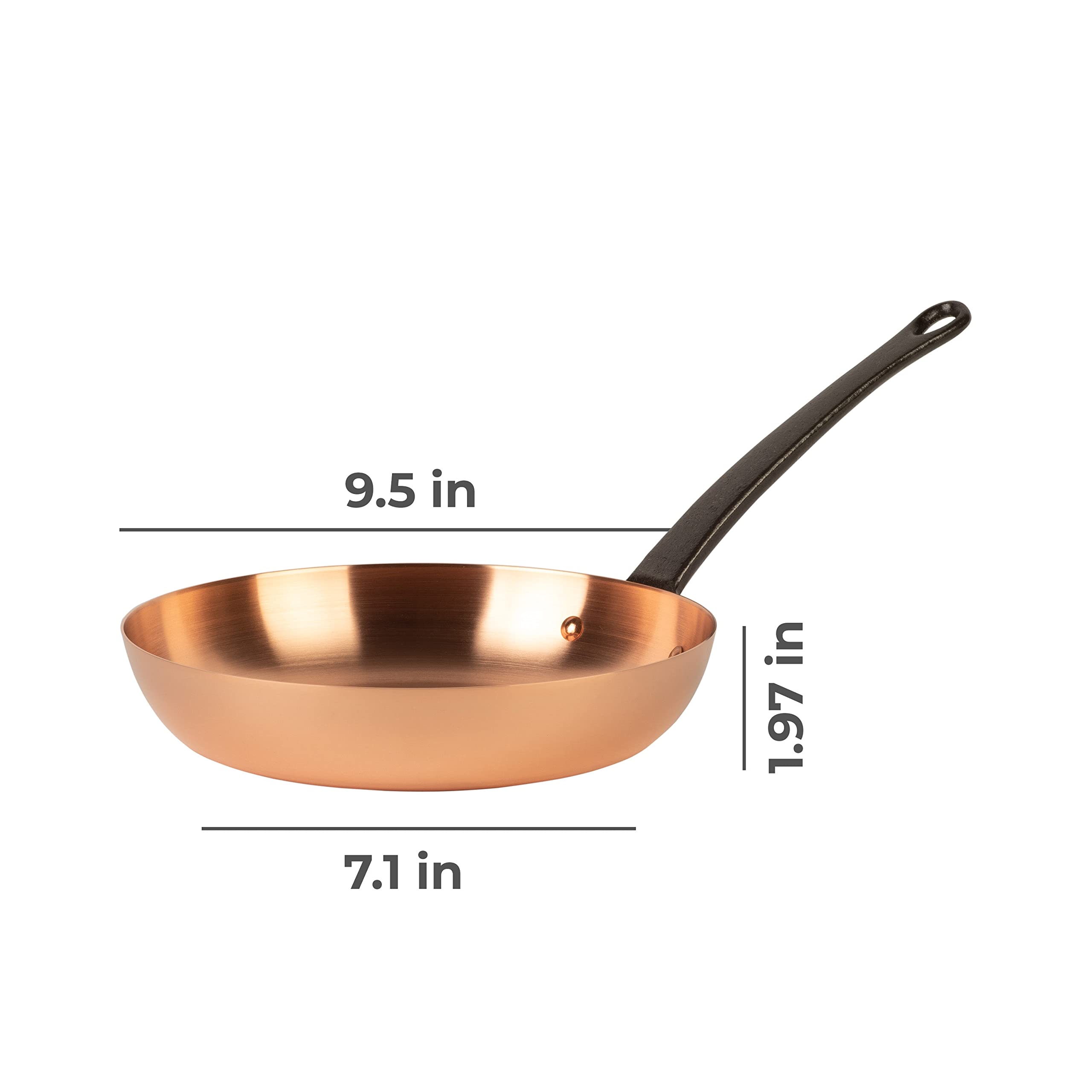 Cuisine Romefort | pure copper frying pan Ø 9.5 in, thick-walled | skillet made of solid copper without coating (Medium)