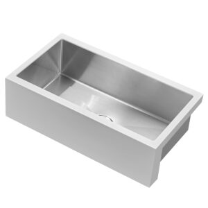 westbrass bss133w 33" single bowl 18 ga. stainless steel kitchen sink with white solid surface farmhouse apron front and rim top