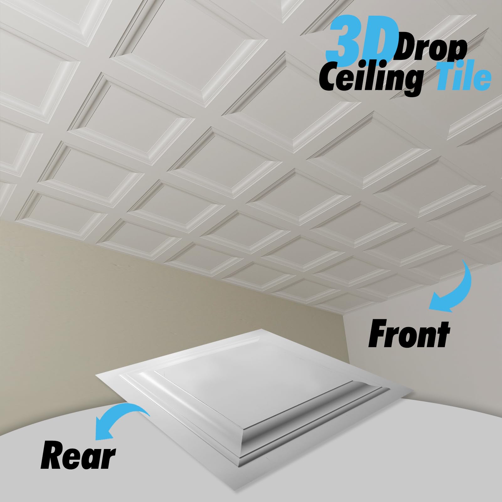 Art3d 12-Pack Square Drop Ceiling Tile 2ft x 2ft in White, PVC Ceiling Panel 24 x 24in. - Compatible with 15/16" Drop Ceiling Grid System