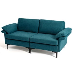 komfott 72.5” loveseat sofa couch, modern love seat with removable armrest pillows, steel frame legs & cozy cushions, 2-seat sofa couch for living room and apartment (teal)