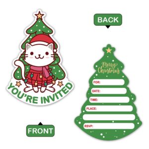 REWIDPARTY Christmas Tree Shaped Fill-in Invitations with Envelopes（Set of 15） Christmas Birthday Party Invitations for Kids Adults Christmas Cookie Swap Party Invites Christmas Party Supplies