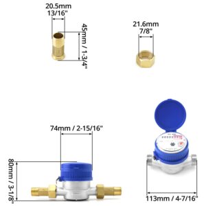 QWORK Water Meter, 1/2" NPT 304 Stainless Steel Cold Water Flow Meter with Pulse Output, for Garden and Home Use, Includes 2 pcs 1/2"NPT Thread Adapter