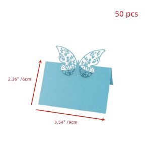 WDONAY 50 Pcs Wedding Place Cards Invitations with Crease Butterfly Flower Folding Table Name Seat Card with Crease for Tables Number, Name, Birthday Party, Banquets, Dinner (Blue) 2.36" x 3.54"