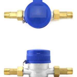 QWORK Water Meter, 1/2" NPT 304 Stainless Steel Cold Water Flow Meter with Pulse Output, for Garden and Home Use, Includes 2 pcs 1/2"NPT Thread Adapter