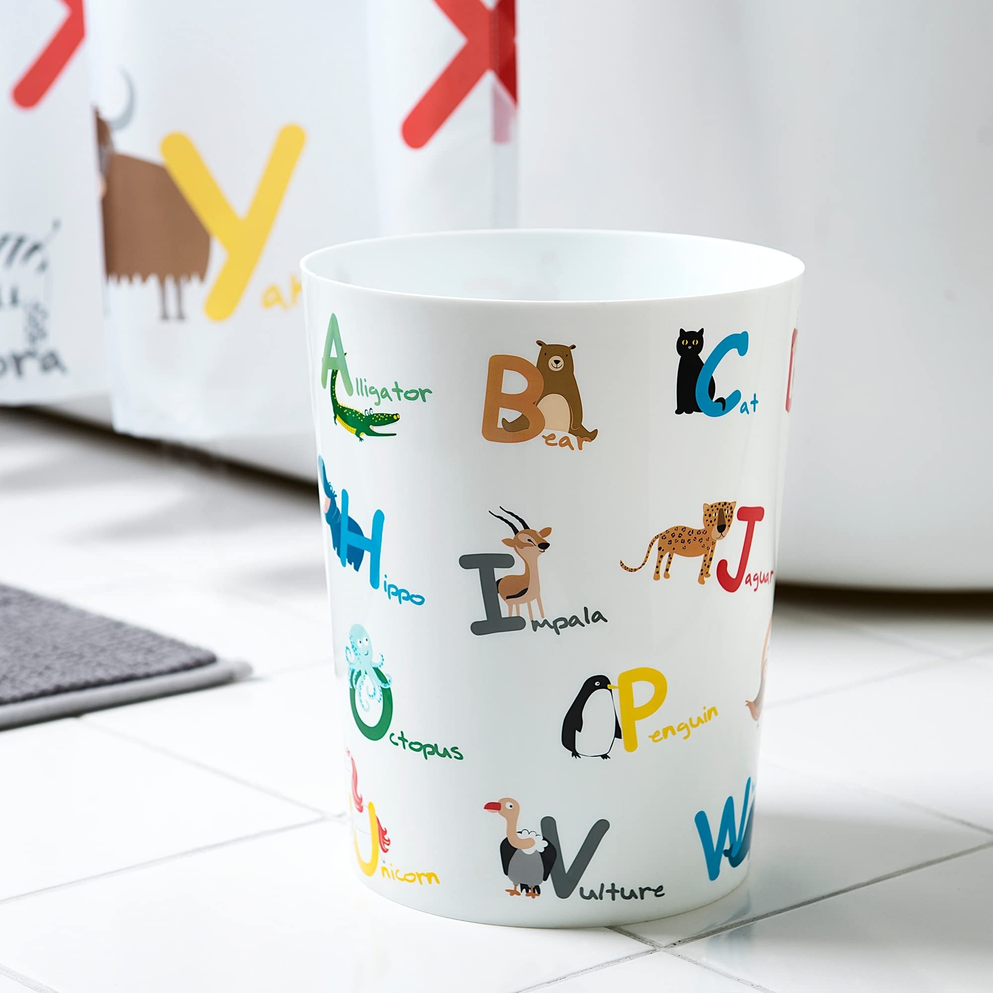 Animal Alphabet Wastebasket White Novelty Plastic