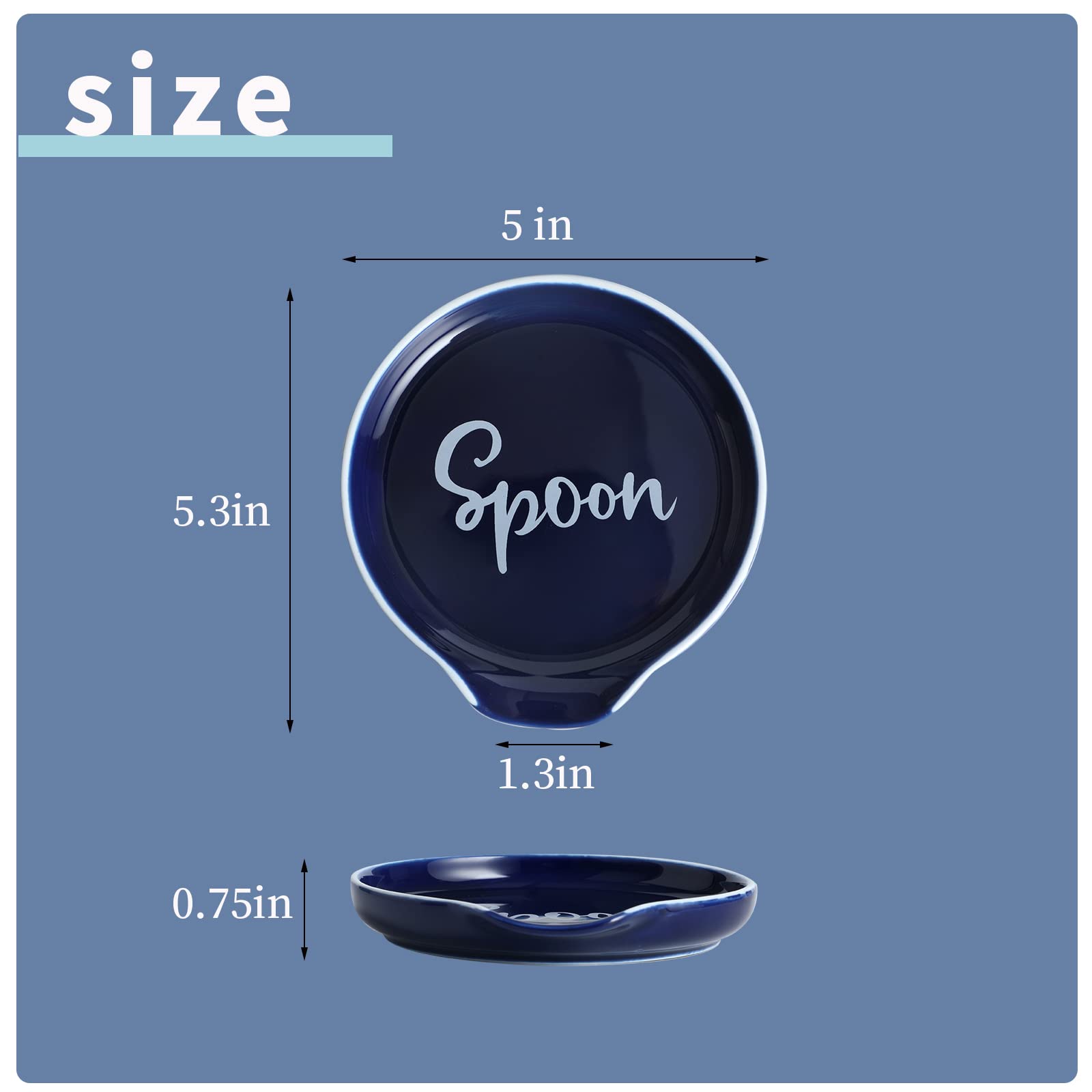 GDCZ Ceramic Spoon Rest for Stove Top 5 Inches Large Spoon Holder for kitchen Counter, Modern Spoon for Farmhouse, Cooking Utensil Rest, Kitchen Accessories, Dishwasher Safe (Navy, 1)