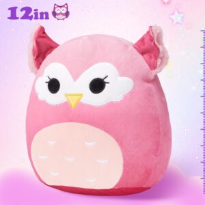 BSTAOFY Cute Owl Soft Plush Pillow with Removable Eye Mask Squishy Owl Stuffed Animal Cushion Hugging Stretchy Nap Pillow Christmas Holiday Valentines Birthday Gifts for Toddlers Kids, 12’’