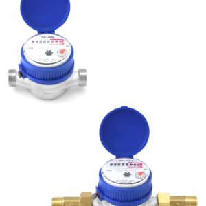 QWORK Water Meter, 1/2" NPT 304 Stainless Steel Cold Water Flow Meter with Pulse Output, for Garden and Home Use, Includes 2 pcs 1/2"NPT Thread Adapter