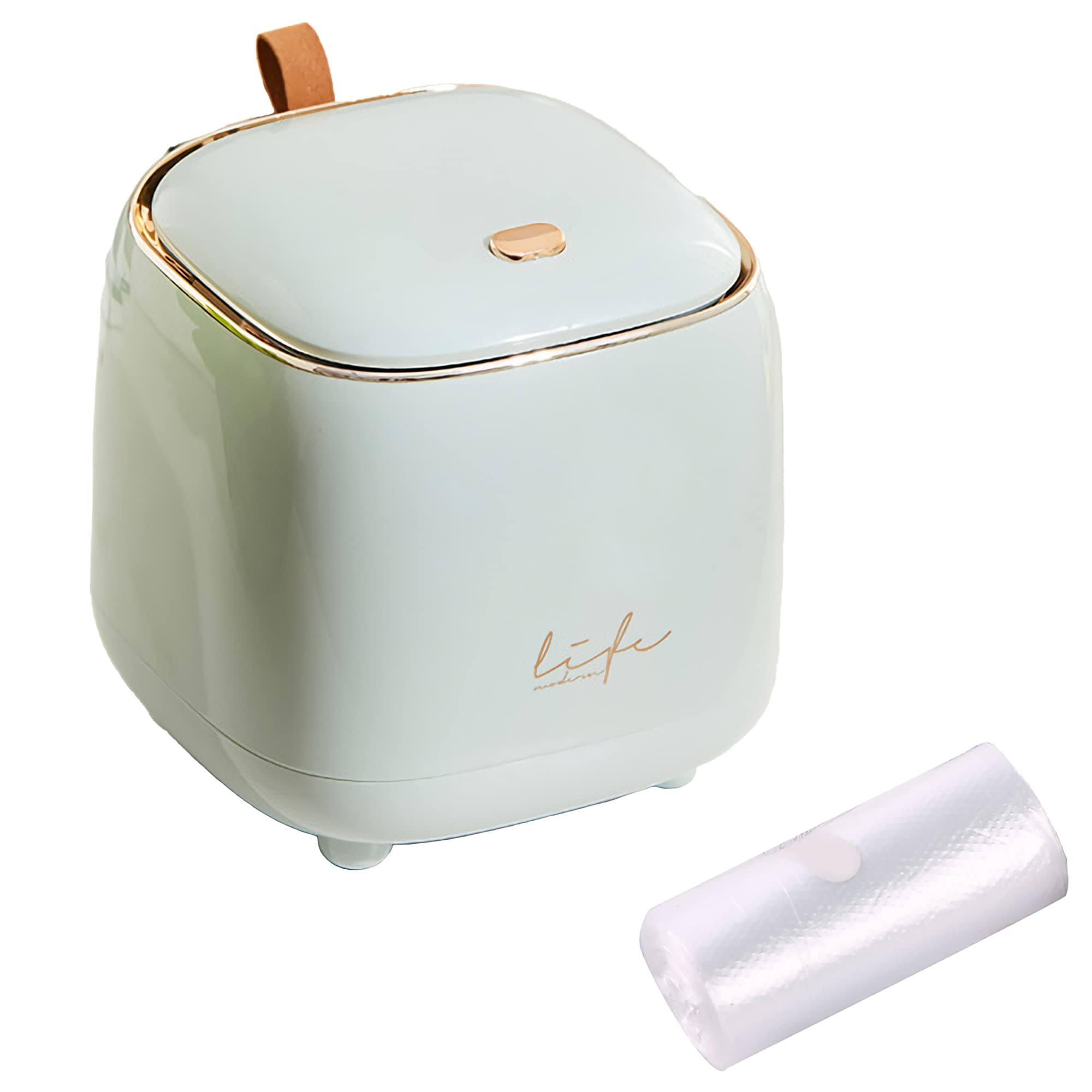 Sheebo Premium Tea Pot Mini Trash Can with Lid Wastebasket 50 Counts Mini Trash Bags for Bathroom Vanity, Desktop, Tabletop or Coffee Table - 2 Liter (Tea Pot - Teal)