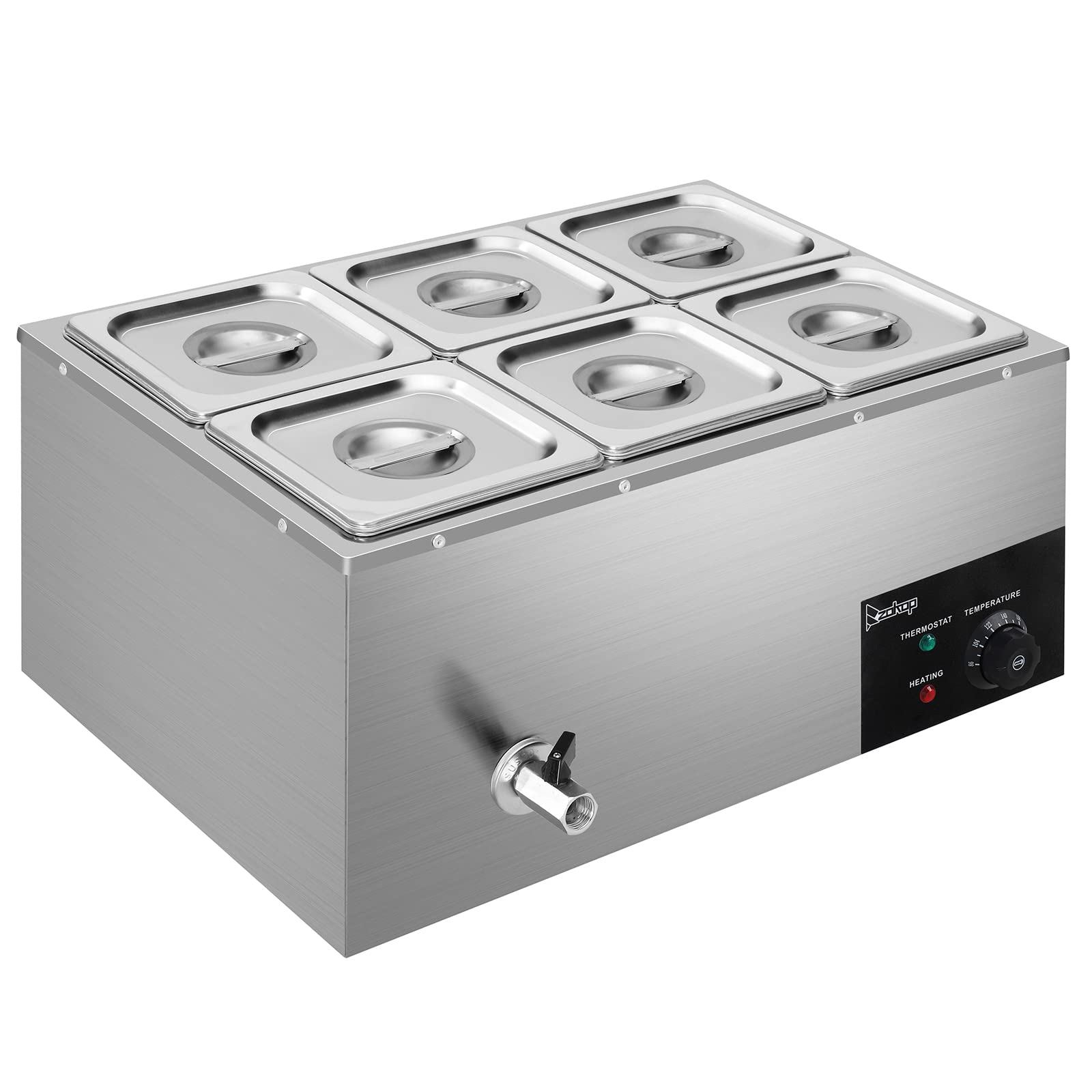 ROVSUN 21QT 6-Pan Electric Commercial Food Warmer, 110V Stainless Steel Bain Marie Buffet, 3.2 QT/Pan Stove Steam Table with Temperature Control & Lid for Parties, Catering, Restaurants