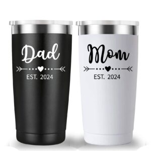 dad and mom est 2024 travel mug tumbler.new parents pregnancy gifts.fathers day mothers day anniversary birthday christmas gifts ideas for new mom dad.parents to be baby shower gifts(20oz black&white)