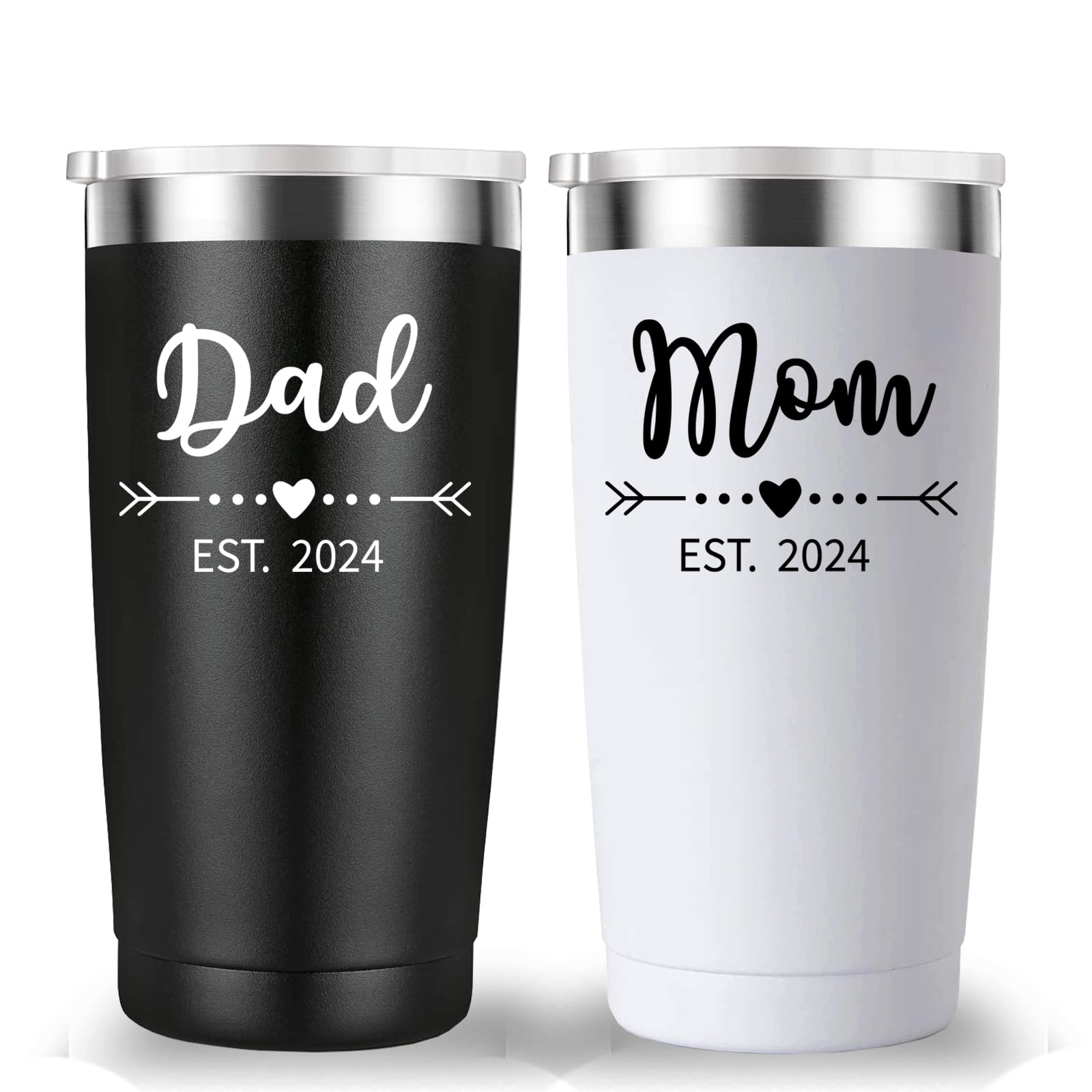 Dad and Mom Est 2024 Travel Mug Tumbler.New Parents Pregnancy Gifts.Fathers Day Mothers Day Anniversary Birthday Christmas Gifts Ideas for New Mom Dad.Parents to Be Baby Shower Gifts(20oz Black&White)