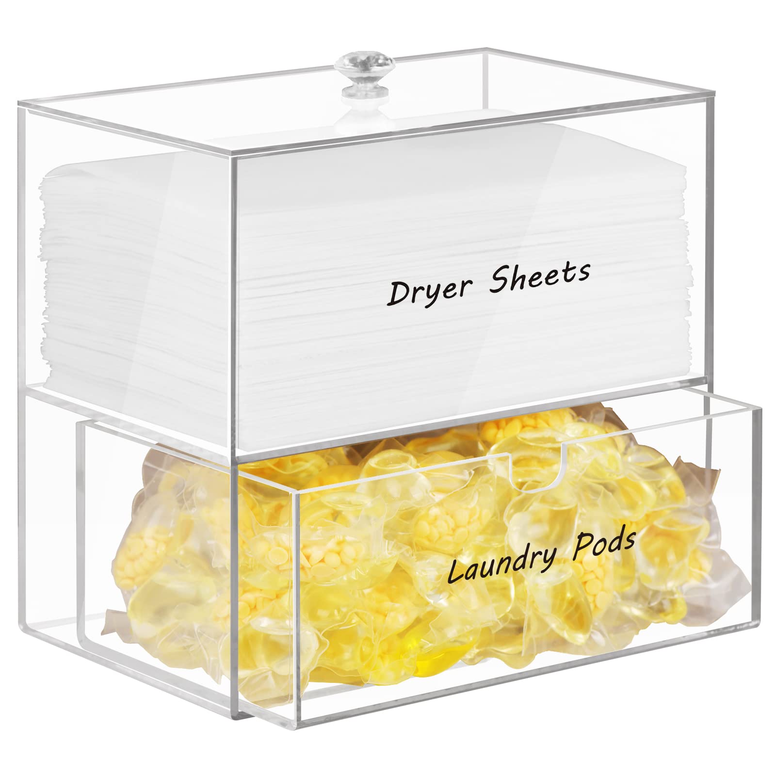 Dryer Sheet Holder, Dispenser, Acrylic Dryer Sheet Container Box for Laundry Room Organization, Storage Dryer and Fabric Sheet, Dryer Balls, Clothes Pins, Laundry Pods