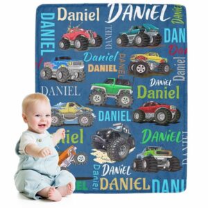 custom throw blanket for kids boys, personalized car fleece blanket with name soft cartoon blanket for christmas birthday shower gift