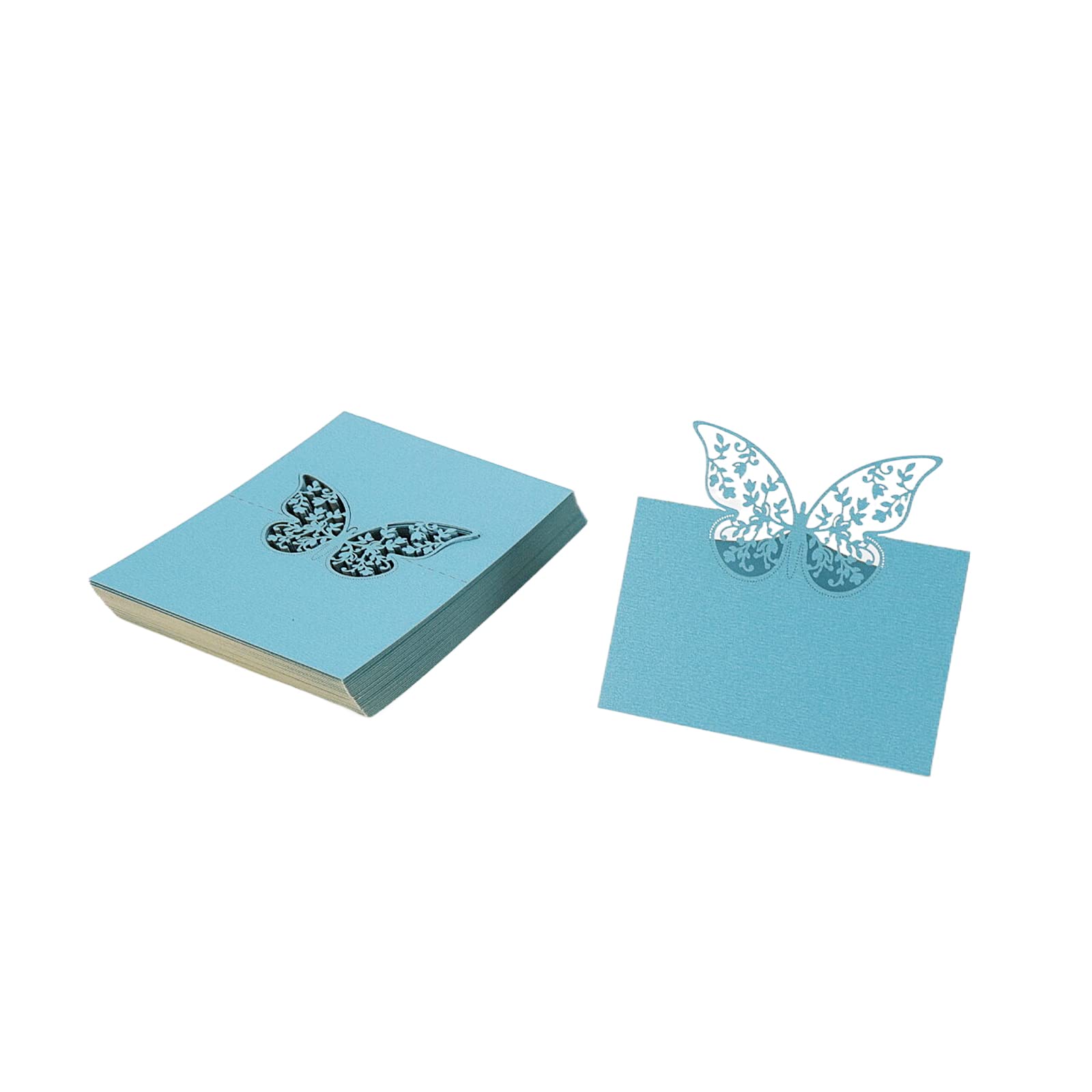 WDONAY 50 Pcs Wedding Place Cards Invitations with Crease Butterfly Flower Folding Table Name Seat Card with Crease for Tables Number, Name, Birthday Party, Banquets, Dinner (Blue) 2.36" x 3.54"