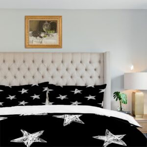 shrahala stars star black white duvet cover set queen size, chalkboard stars 3 pieces soft brushed 100% cotton duvet covers with button closure, 1 duvet cover 90x90 inches and 2 pillow shams