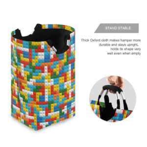 Large Laundry Basket Building Blocks Collapsible Clothes Hamper, Waterproof Nursery Storage Bin with Handle Clothing Baskets for Bedroom Bathroom