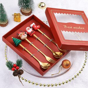 Christmas Spoon Stainless Steel Christmas Tree Tea Spoon for Home, Xmas Coffee Spoon Dinner Forks Dessert Spoon Stirring Spoon Ice Cream Spoon Creative Tableware Gift, Holiday Party Supply (6pcs-B)