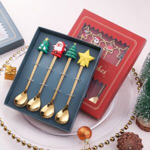 Christmas Spoon Stainless Steel Christmas Tree Tea Spoon for Home, Xmas Coffee Spoon Dinner Forks Dessert Spoon Stirring Spoon Ice Cream Spoon Creative Tableware Gift, Holiday Party Supply (6pcs-B)